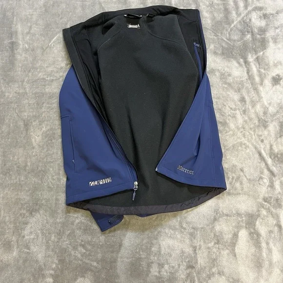 Marmot Gravity Softshell Jacket Men's Size L Navy Blue Full Zip Amway Logo EUC - Picture 3 of 8